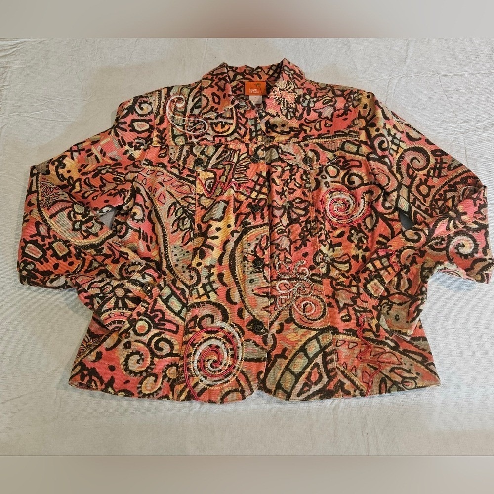 Hearts of Palm Tapestry Jacket Abstract Print Button Down Long Sleeve Blazer - Picture 5 of 12